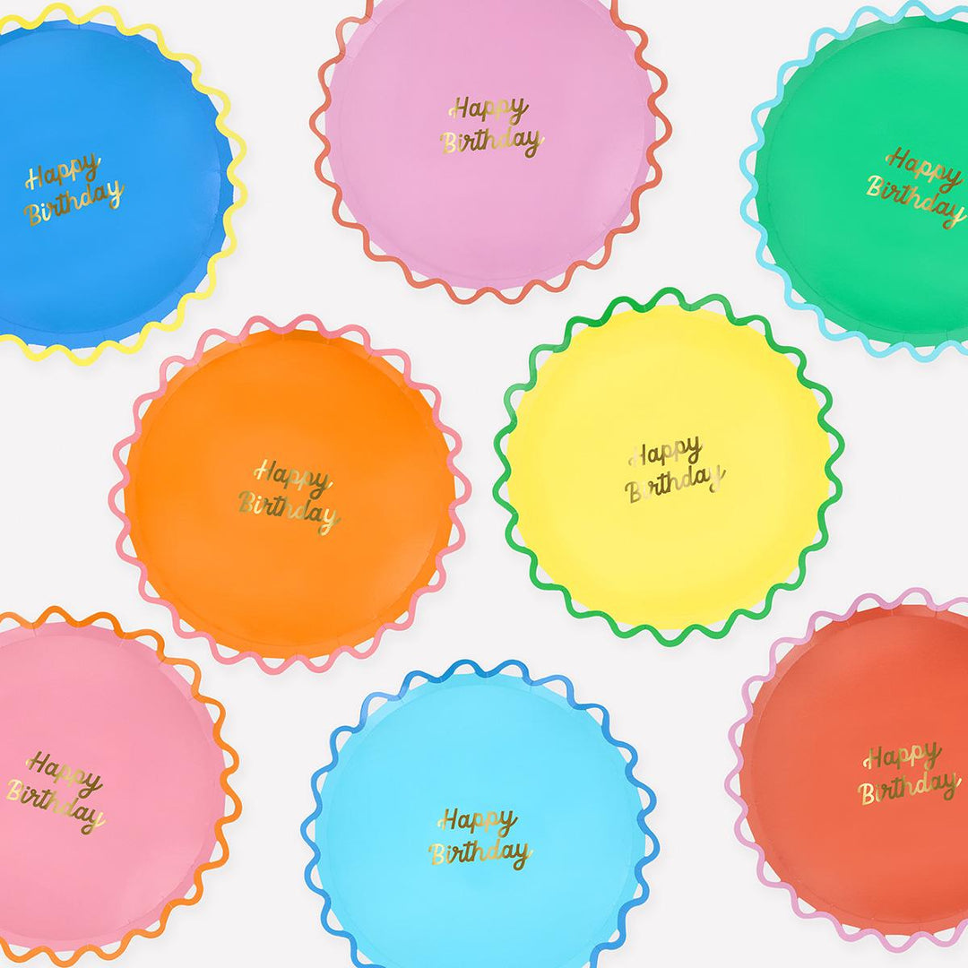 Wiggle Edge Happy Birthday Side Party Plates x 8 | Meri Meri party plates Wiggle Edge Happy Birthday Side Party Plates x 8