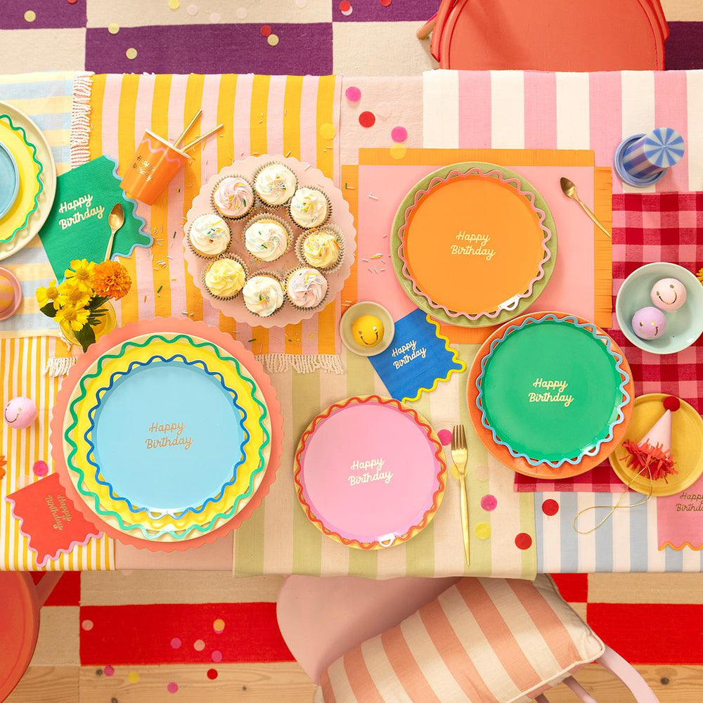 Wiggle Edge Happy Birthday Side Party Plates x 8 | Meri Meri party plates Wiggle Edge Happy Birthday Side Party Plates x 8