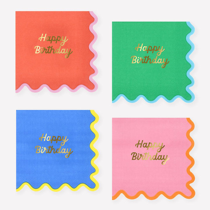 Wiggle Edge Happy Birthday Small Party Napkins x 16 | Meri Meri party napkins Wiggle Edge Happy Birthday Small Party Napkins x 16