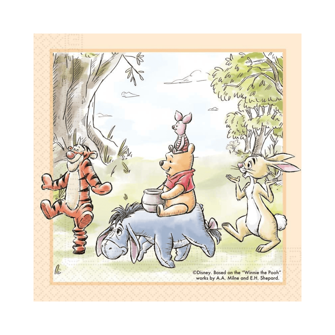 Winnie the Pooh Party Napkins (Pack of 20) | Classic Pooh Tableware Paper Napkins Winnie the Pooh Party Napkins - Pack of 20