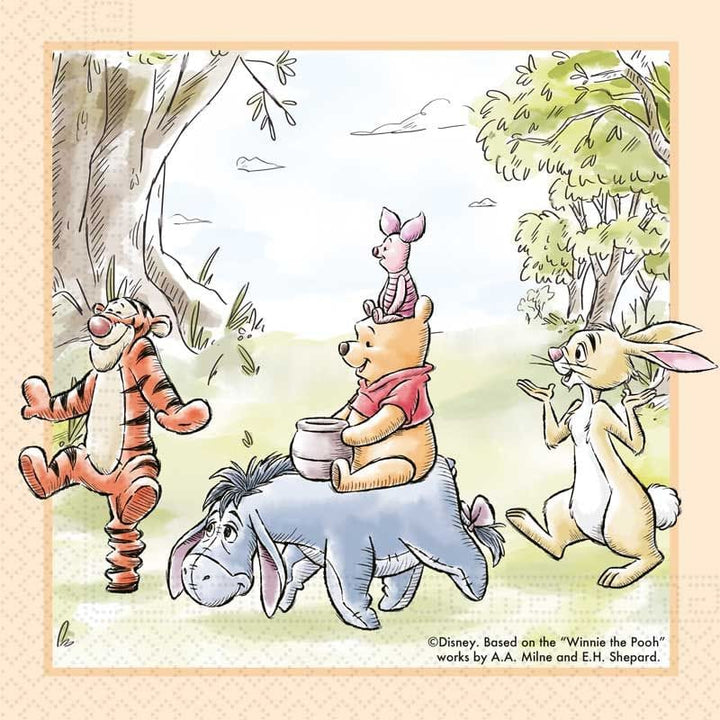 Winnie the Pooh Party Napkins (Pack of 20) | Classic Pooh Tableware Paper Napkins Winnie the Pooh Party Napkins - Pack of 20