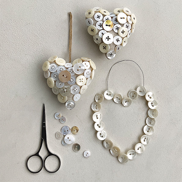 Wire and Mother of Pearl Button Heart | East of India ornament East of India Wire Button Heart Decoration