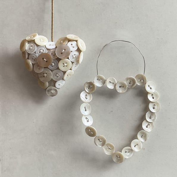 Wire and Mother of Pearl Button Heart | East of India ornament East of India Wire Button Heart Decoration
