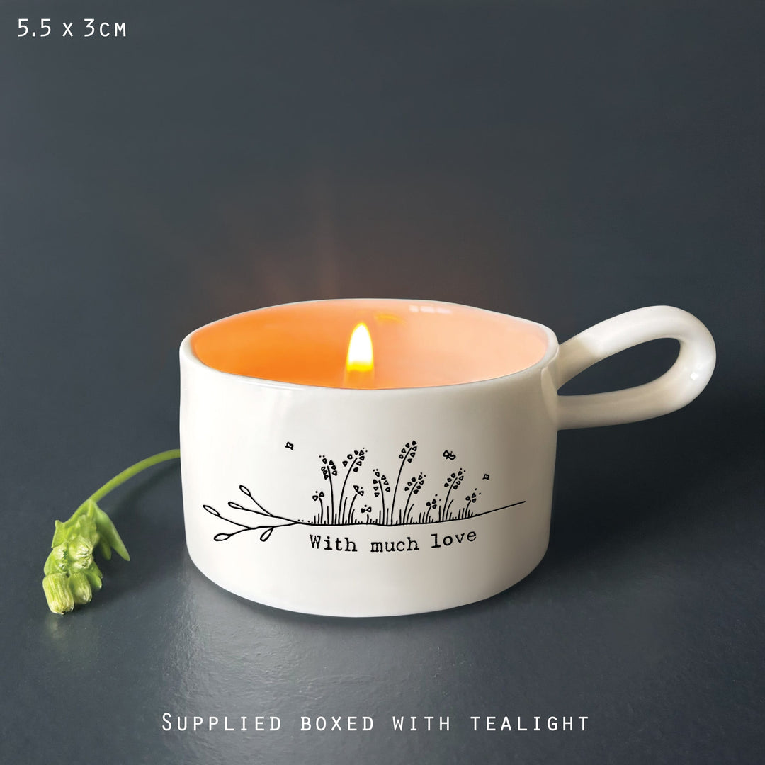 With Much Love Ceramic Candle Holder - Sentimental Gift gift East of India Handled Candle Holder - With Much Love