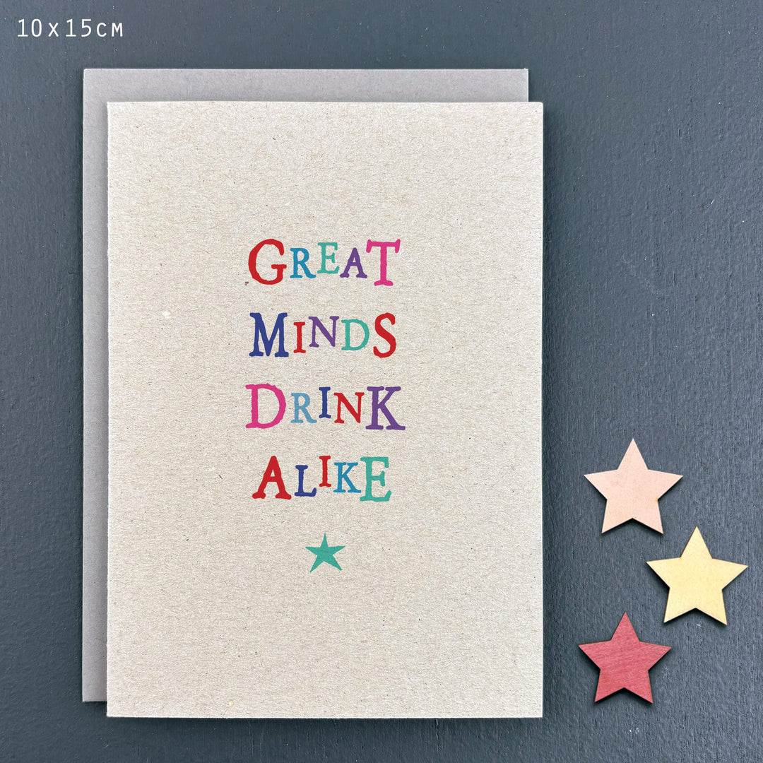 Wobbly Word Card, Great Minds Drink Alike | East of India Greetings Card East of India Wobbly Word Greetings Card - Great Minds Drink Alike