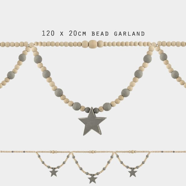 Wooden Bead Swag Garland Natural and Grey | East of India Garland East of India Wooden Bead Swag Garland - Natural &amp; Grey