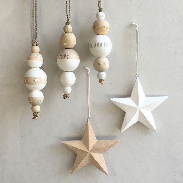 Wooden Droplet Bauble Lined | East of India Bauble East of India Wooden Droplet Bauble - Lined