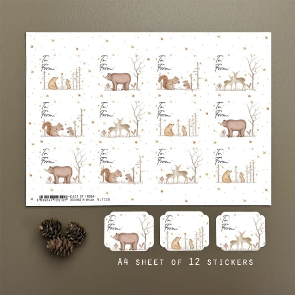 Woodland Animals Sticker Sheet, 12 Stickers | East of India Stationery East of India Sticker Sheet - Woodland Animals, 12 Stickers
