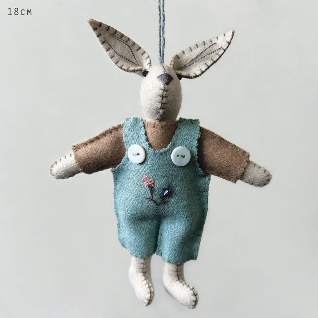Wool Rabbit in Blue Dungarees by East of India gift East of India Wool Rabbit - Blue Dungarees