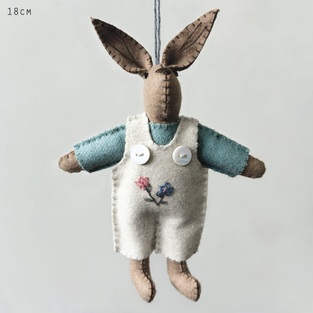 Wool Rabbit in Cream Dungarees by East of India gift East of India Wool Rabbit - Cream Dungarees