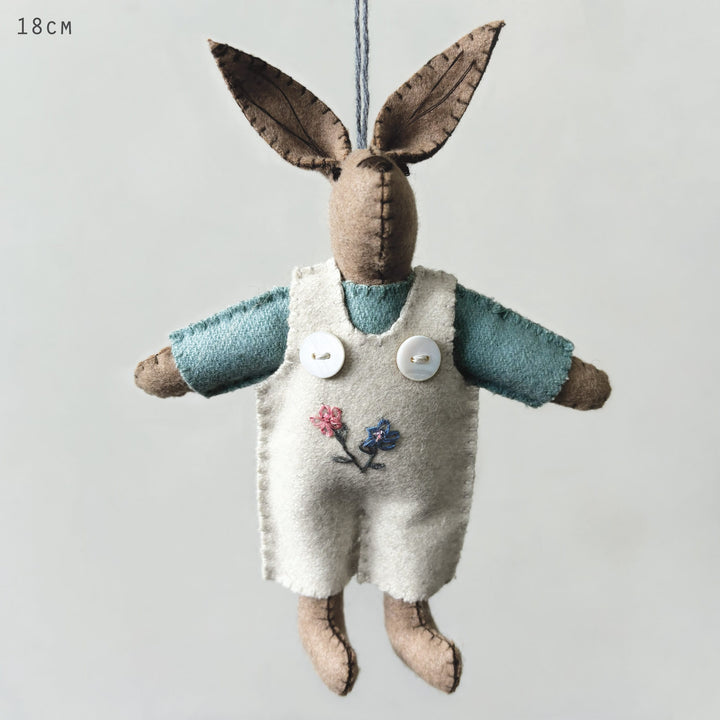 Wool Rabbit in Cream Dungarees by East of India gift East of India Wool Rabbit - Cream Dungarees