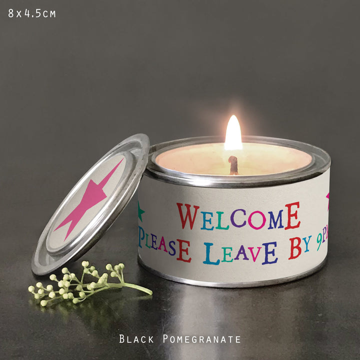 Word Candle Welcome Please Leave By 9pm | East of India Candles East of India Word Candle - Welcome... Please Leave By 9pm