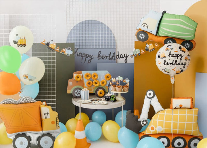 Yellow Excavator Birthday Standing Foil Balloon (41 inch) - Construction Birthday Party Supplies Balloons Orange Truck Foil Balloon - 34 inch