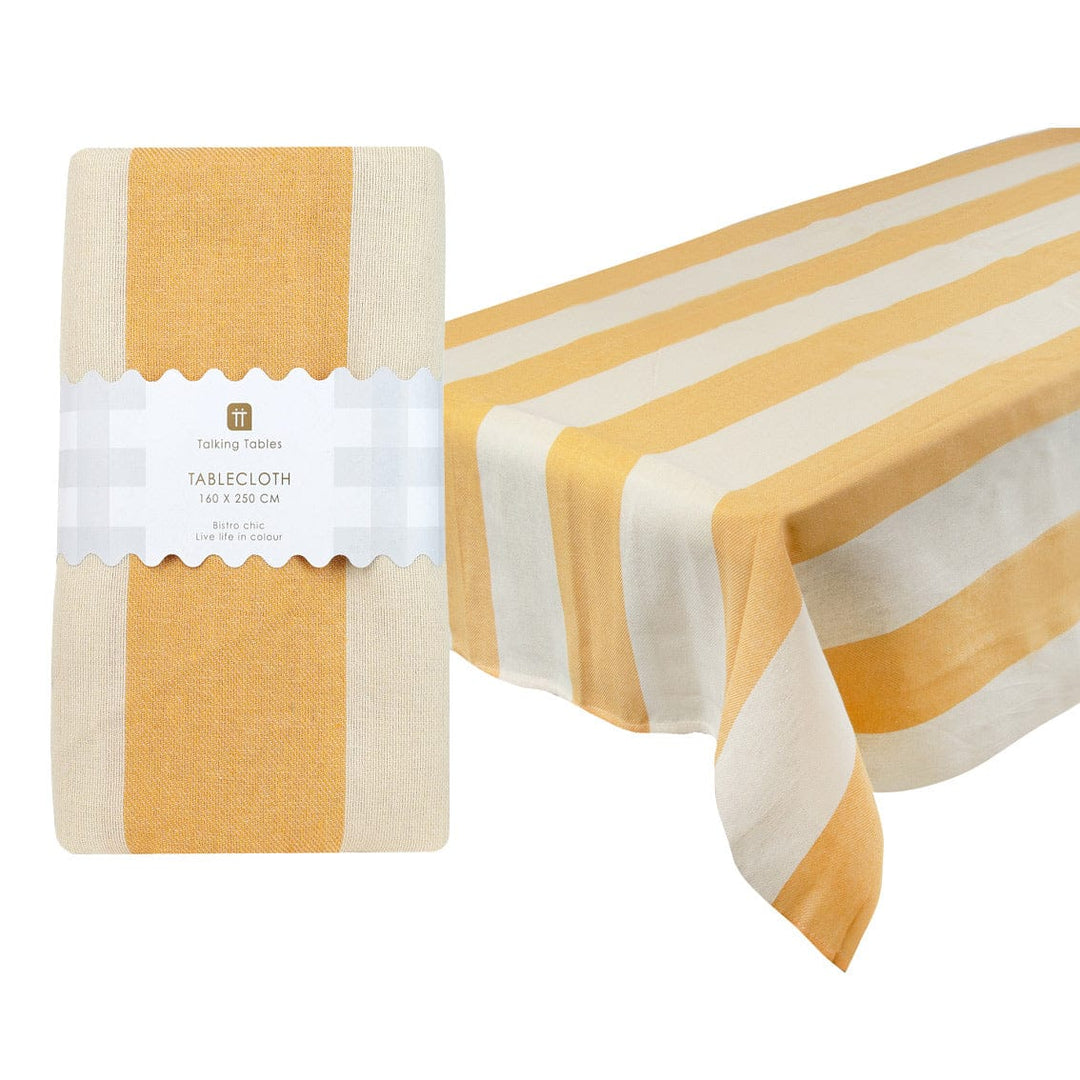Yellow Stripe Cotton XL Tablecloth - Washable Yellow Party Tablecover Tablecloths Yellow Stripe Cotton XL Tablecloth