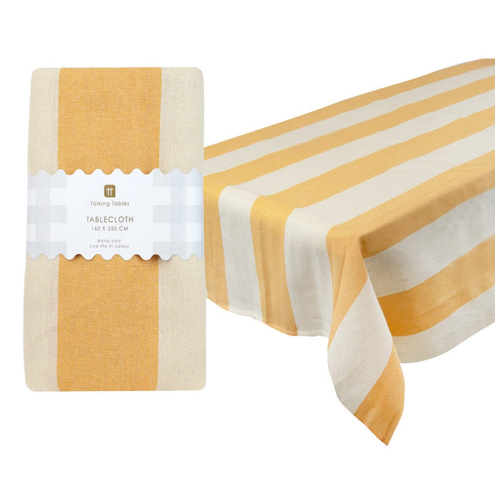 Yellow Stripe Cotton XL Tablecloth - Washable Yellow Party Tablecover Tablecloths Yellow Stripe Cotton XL Tablecloth