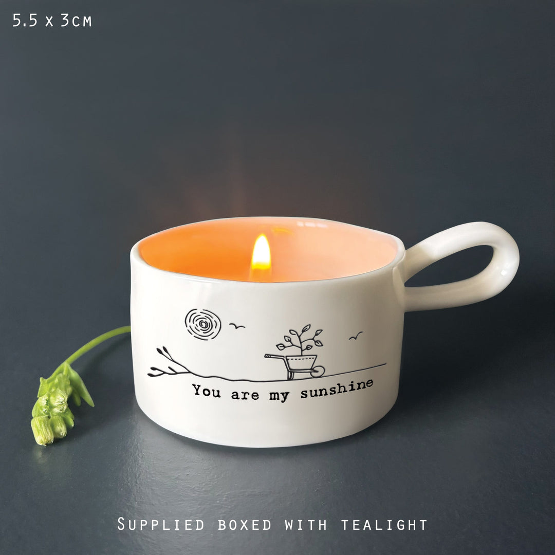 You Are My Sunshine Ceramic Candle Holder Gift gift East of India Handled Candle Holder - You Are My Sunshine