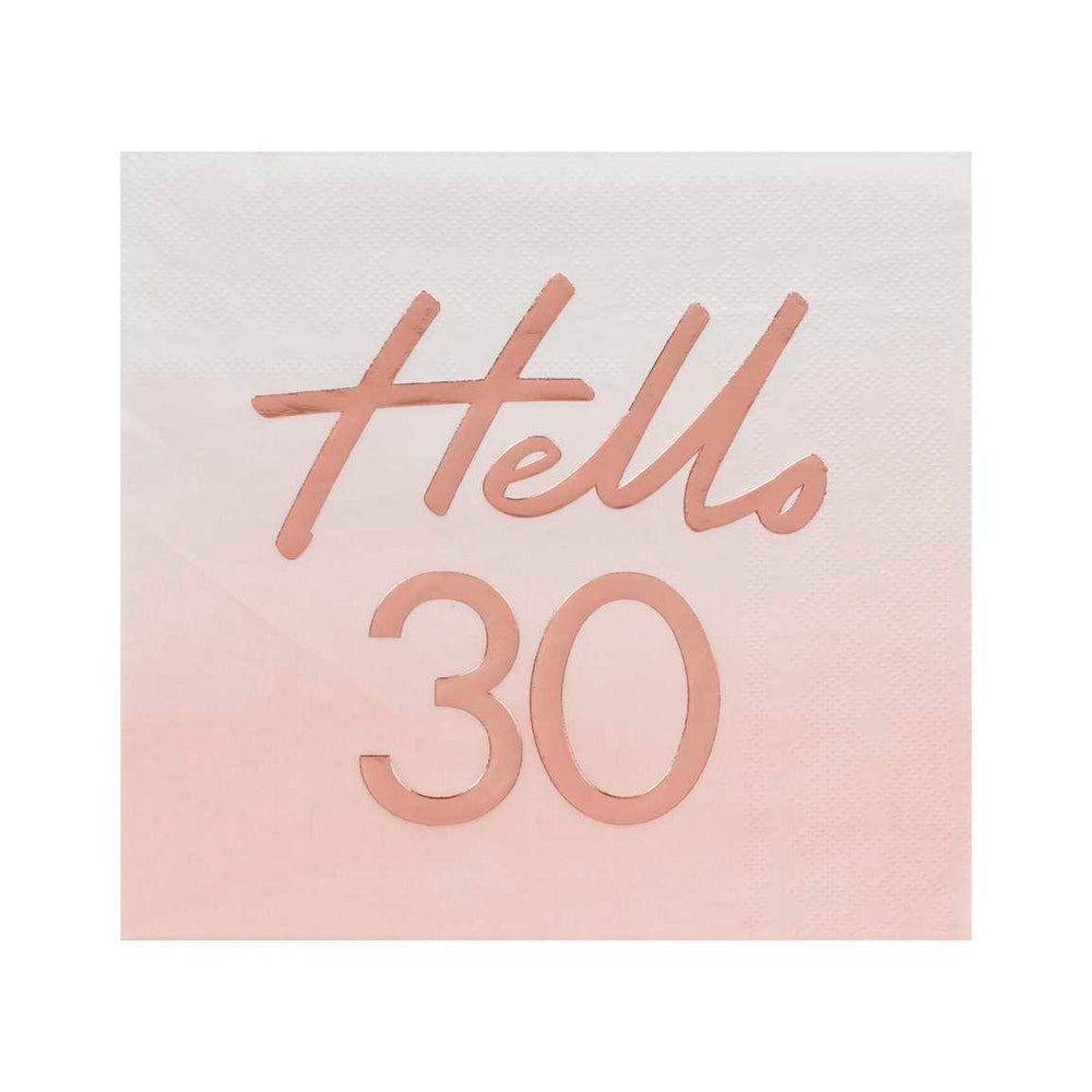 Paper Napkins 16 Hello 30th Birthday Party Napkins Rose Gold