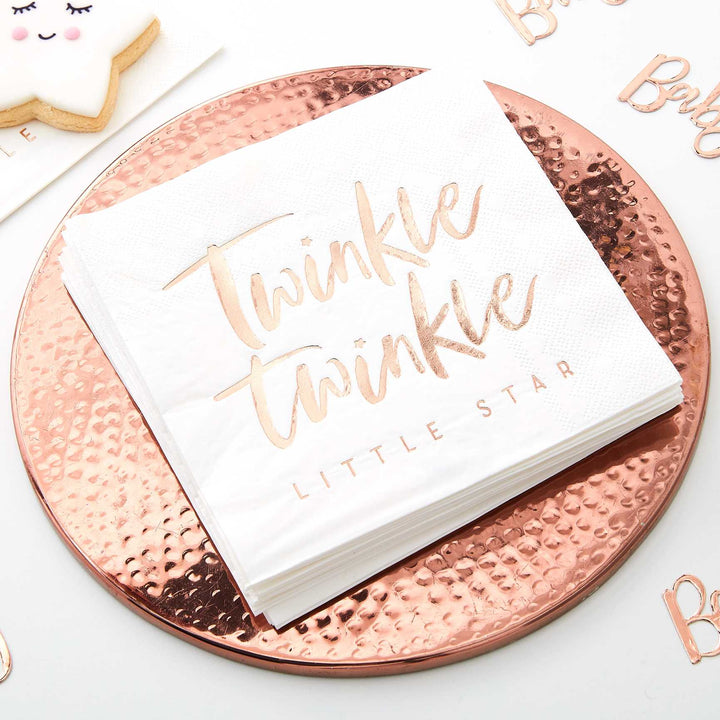Paper Napkins 16 x Rose Gold Twinkle Twinkle Baby Shower Napkins