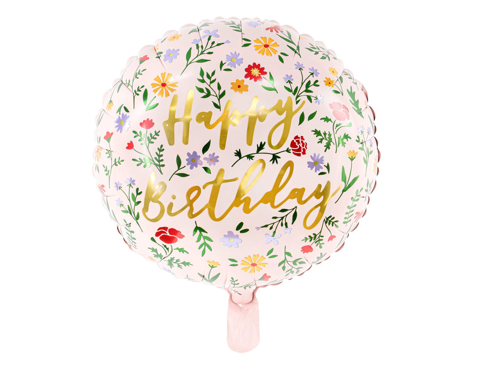 Balloons 18inch Happy Birthday Pink Floral Foil Balloon