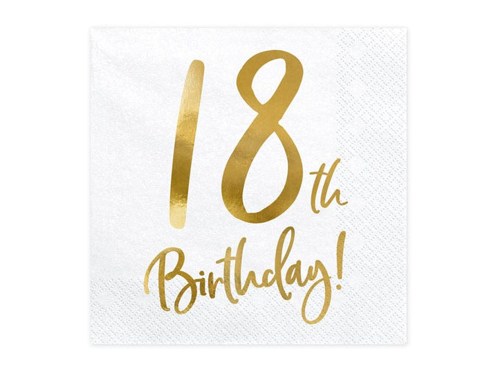 18th Birthday Gold & White Paper Napkins x 20