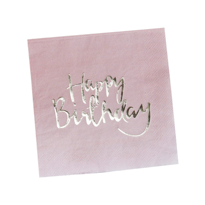Paper Napkins 20 x Gold Foiled Pink Ombre Happy Birthday Napkins