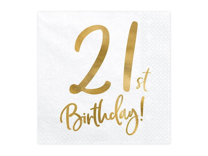 Paper Napkins 21st Birthday Gold & White Paper Napkins x 20