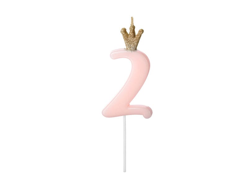 Birthday Candles 2nd Birthday Number 2 Light Pink & Gold Crown Candle