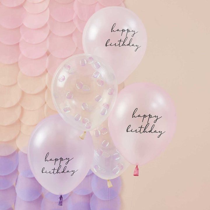 Balloons 5 Pearlised Pink & Shell Confetti Balloons