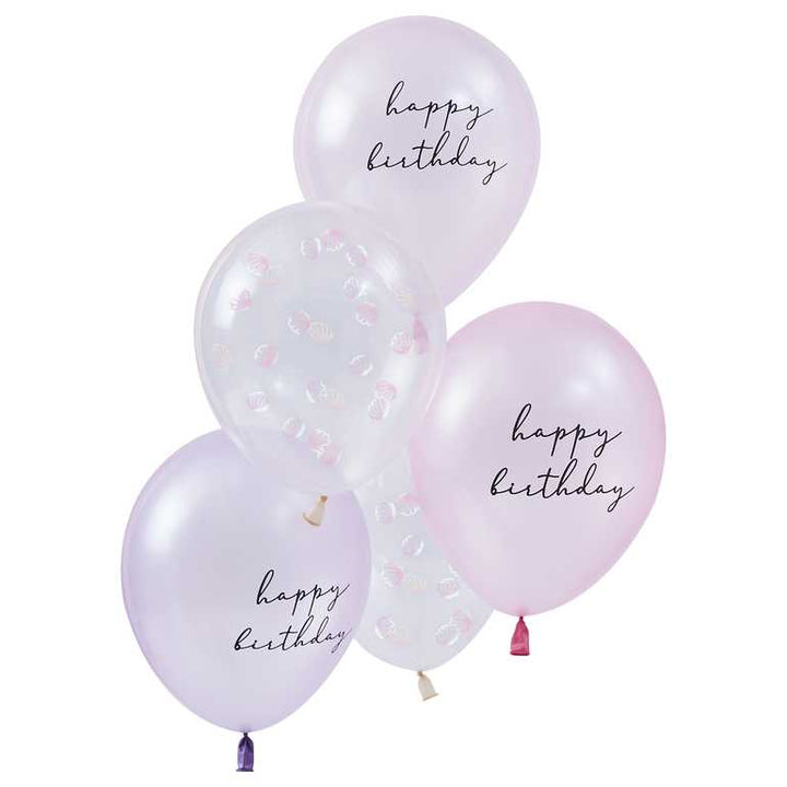 Balloons 5 Pearlised Pink & Shell Confetti Balloons