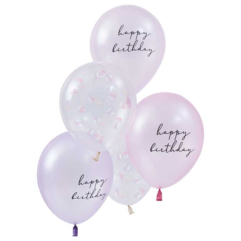 Balloons 5 Pearlised Pink & Shell Confetti Balloons