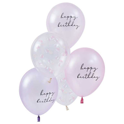 Balloons 5 Pearlised Pink & Shell Confetti Balloons