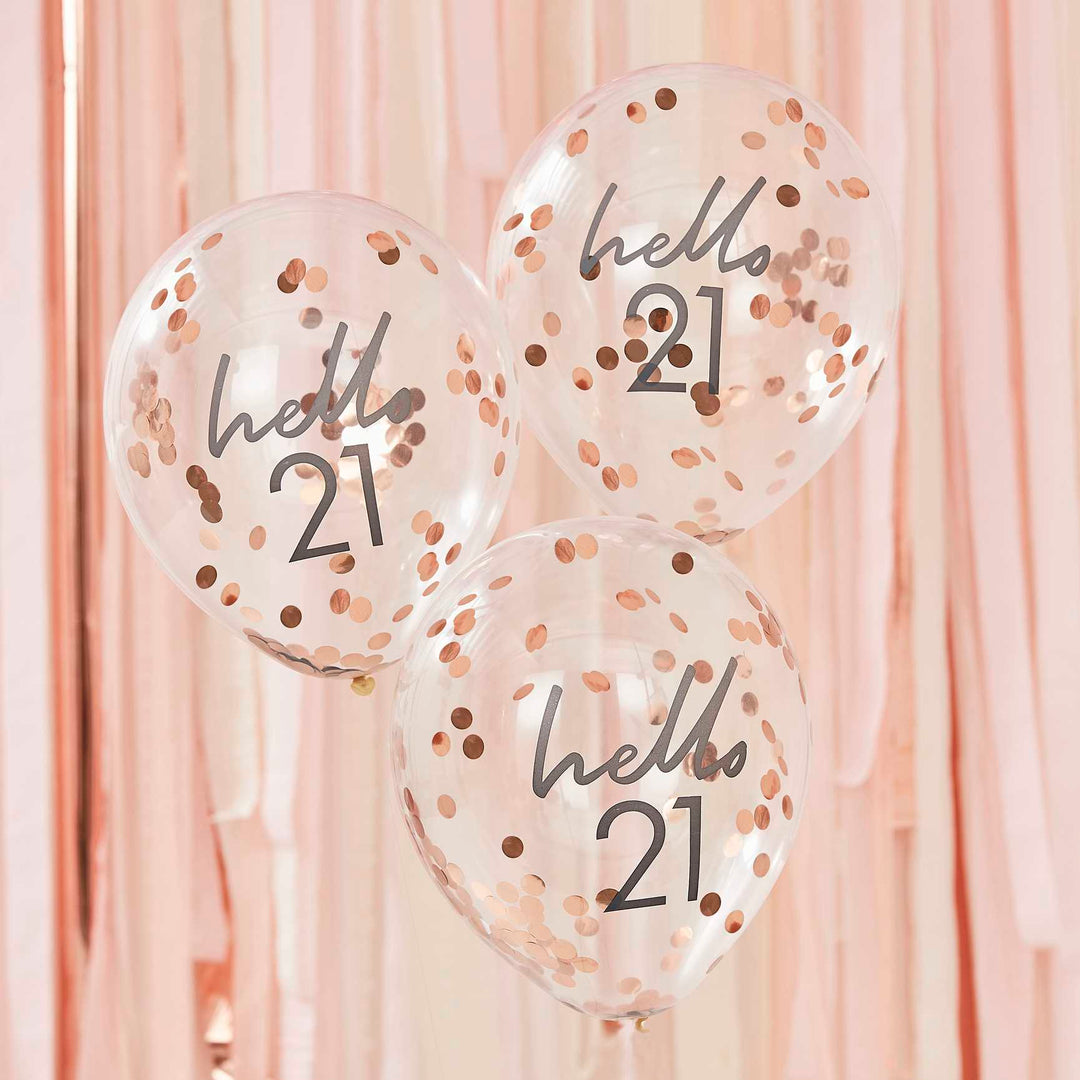 Balloons 5 x Hello 21 Birthday Confetti Balloons