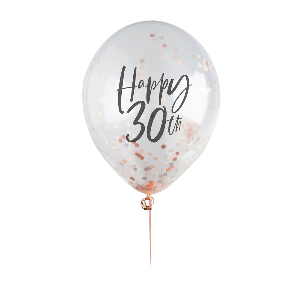 Balloons 5 x Rose Gold Confetti 'Happy 30th' Confetti Balloons