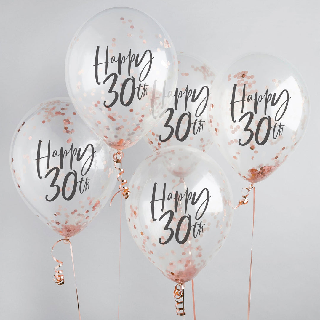 Balloons 5 x Rose Gold Confetti 'Happy 30th' Confetti Balloons
