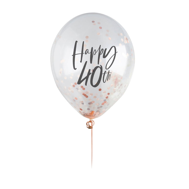 Balloons 5 x Rose Gold Confetti 'Happy 40th' Confetti Balloons