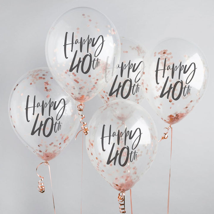 Balloons 5 x Rose Gold Confetti 'Happy 40th' Confetti Balloons