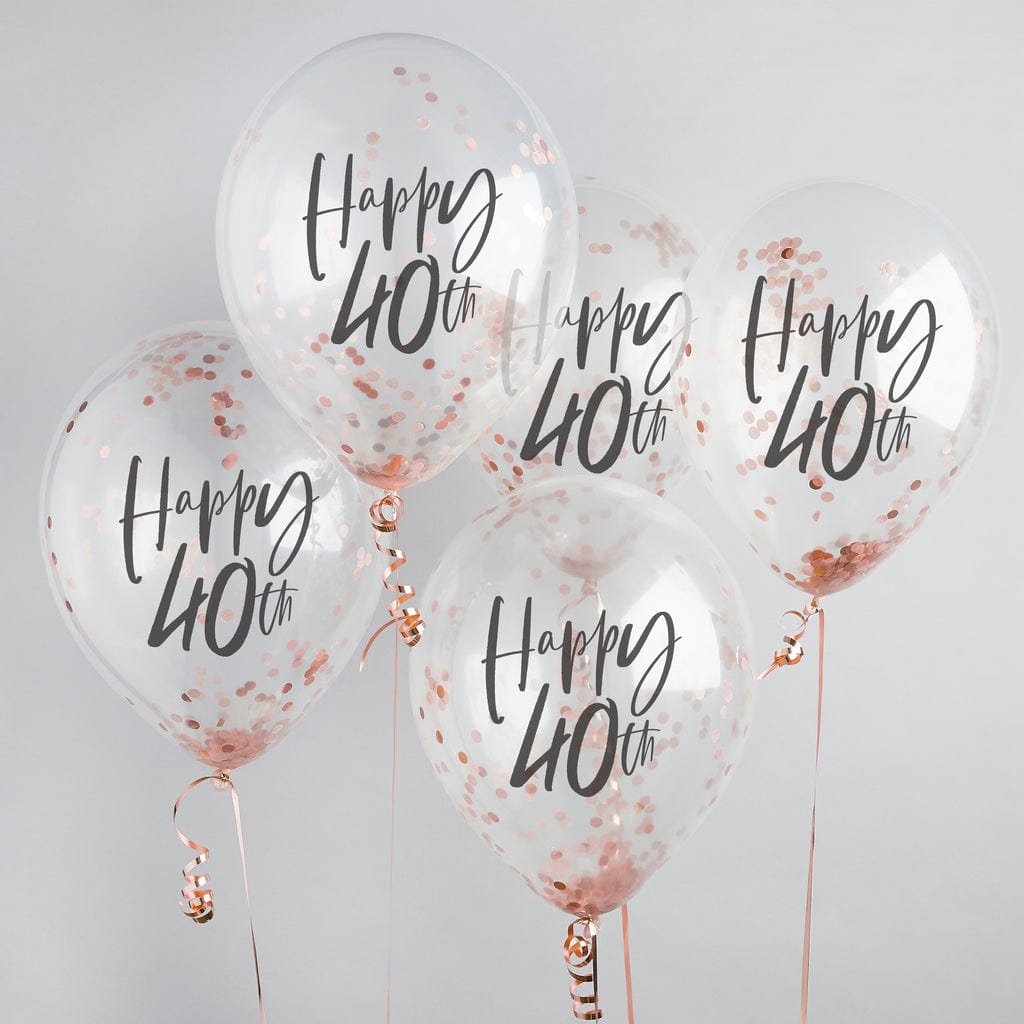 Balloons 5 x Rose Gold Confetti 'Happy 40th' Confetti Balloons
