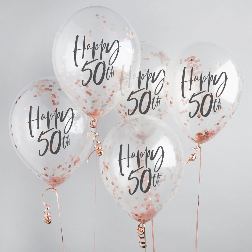 Balloons 5 x Rose Gold Confetti 'Happy 50th' Confetti Balloons