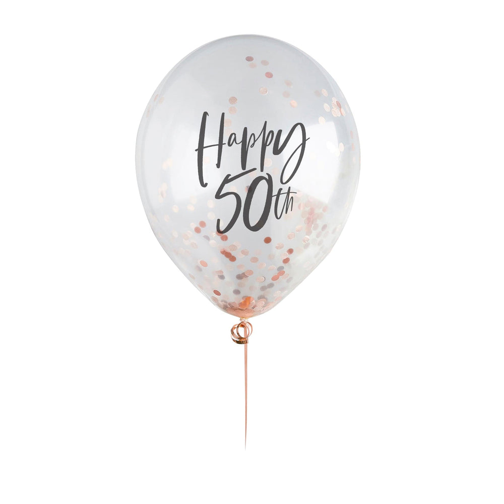 Balloons 5 x Rose Gold Confetti 'Happy 50th' Confetti Balloons