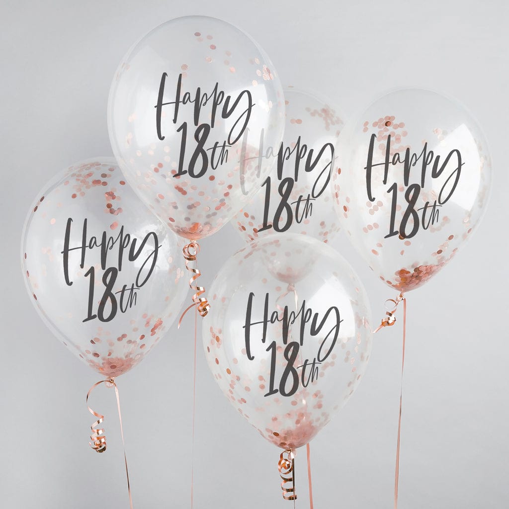 Balloons 5 x Rose Gold 'Happy 18th' Confetti Balloons