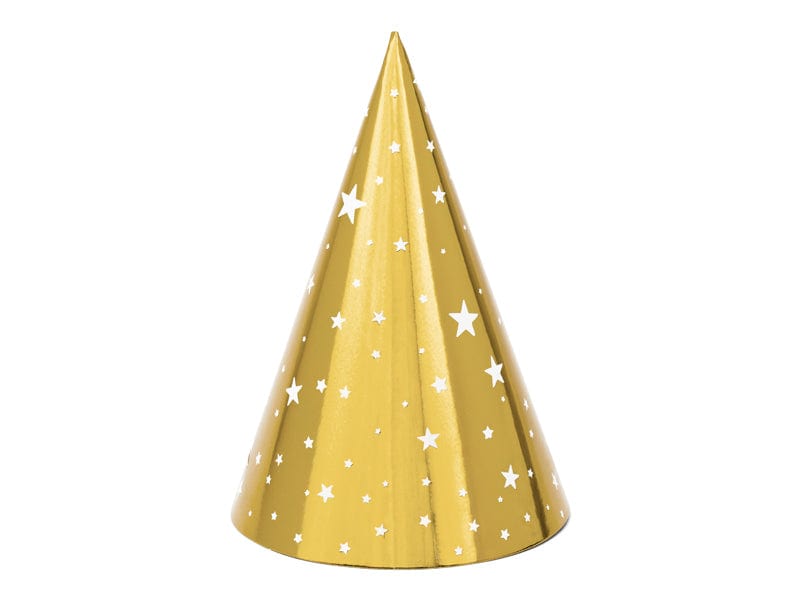 Party Hats 6 pack - Gold and Stars Party hats