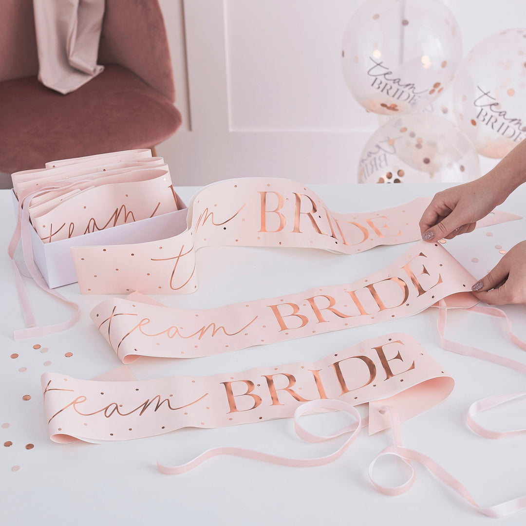 6 pack Pink and Rose Gold Team Bride Hen Party Sashes