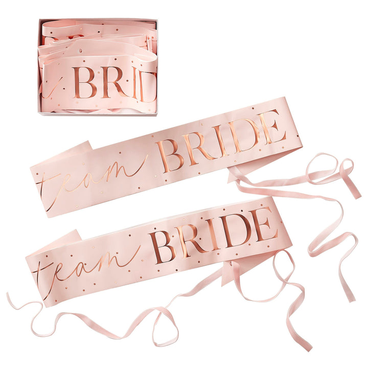 6 pack Pink and Rose Gold Team Bride Hen Party Sashes