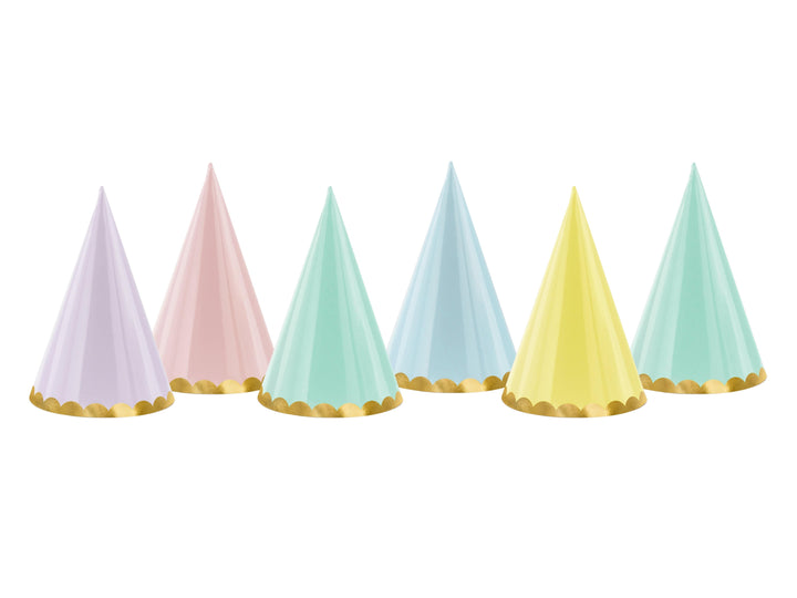 Party Hats 6 x Pastel and Gold Party Hats