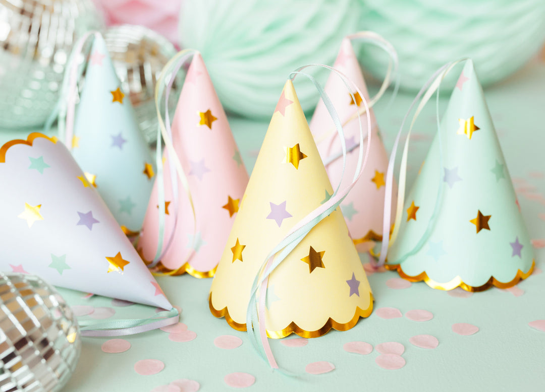 Party Hats 6 x Pastel and Star Party Hats