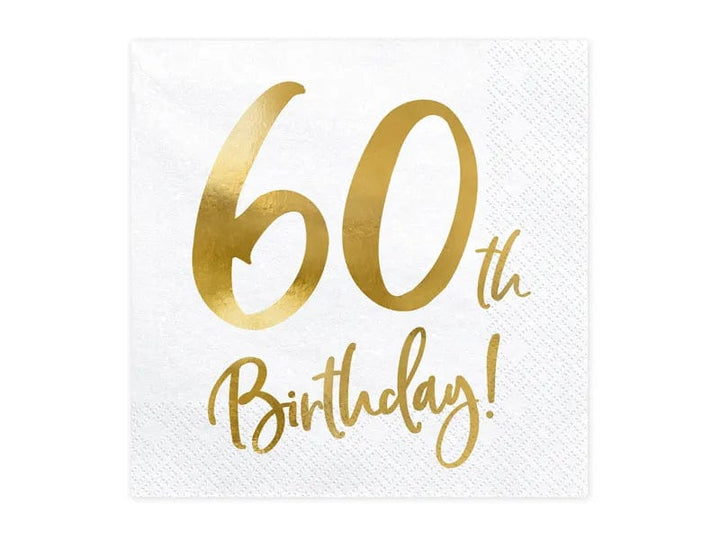 60th Birthday Party Gold & White Paper Napkins Party Supplies 60th Birthday Gold & White Party Napkins x 20