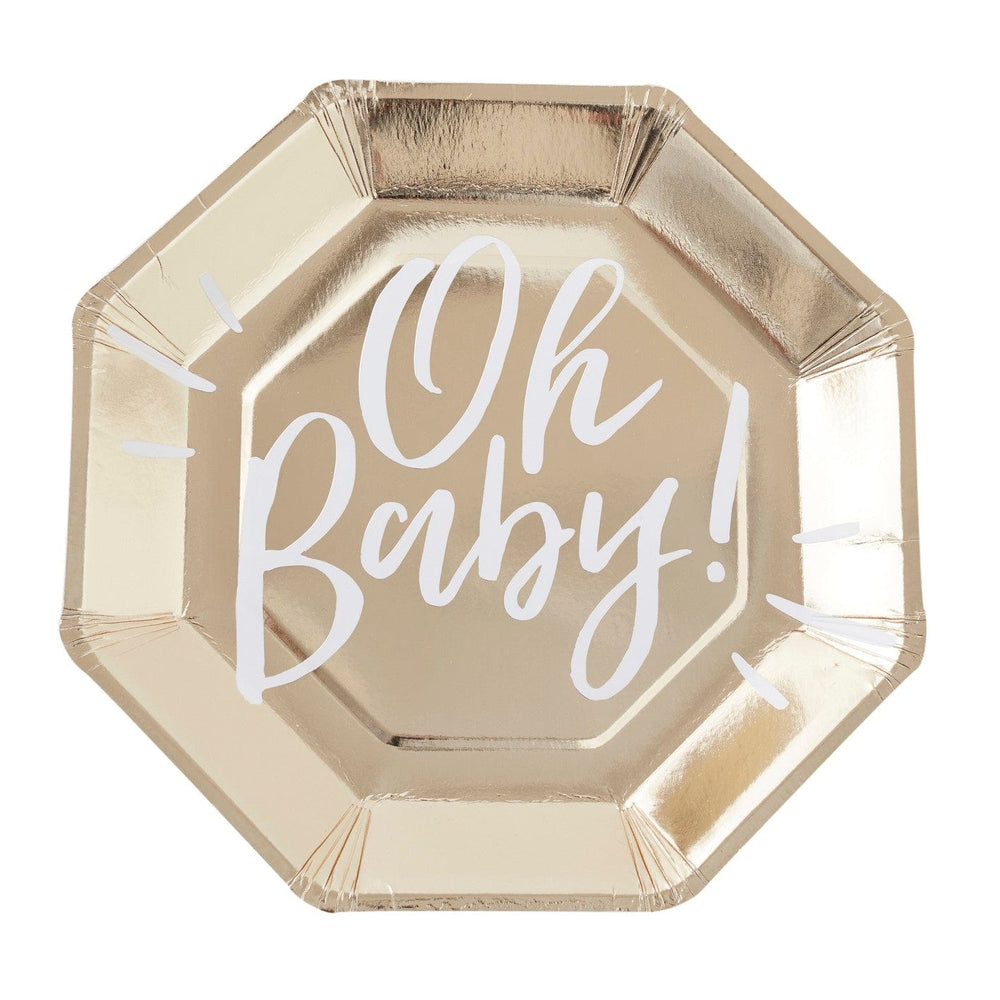 8 Oh Baby! Baby Shower, Gold Paper Plates