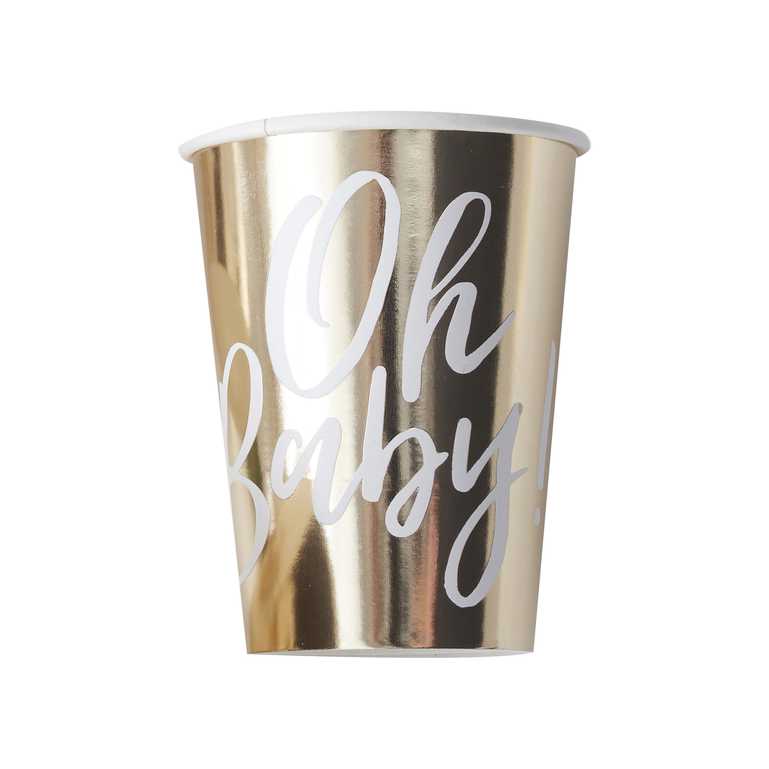 Party & Celebration 8 x Oh Baby! Gold Baby Shower Cups