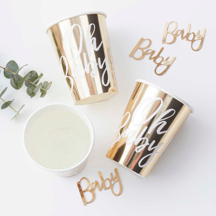 Party & Celebration 8 x Oh Baby! Gold Baby Shower Cups