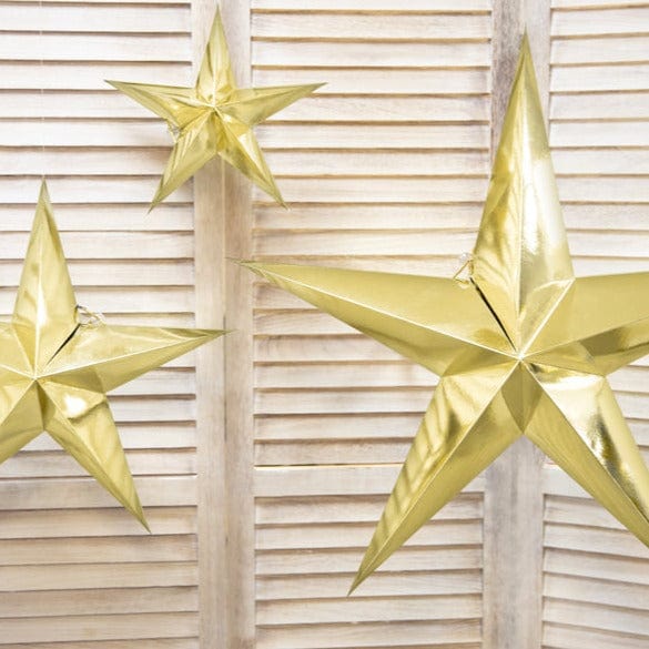 Christmas Decorations - Gold Paper Hanging Stars - 3 sizes available christmas decorations Gold Paper Hanging Stars - 3 sizes available